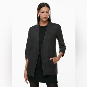 Aritzia Babaton New Power Blazer Wool-Cashmere Open Front Charcoal Grey Size 00